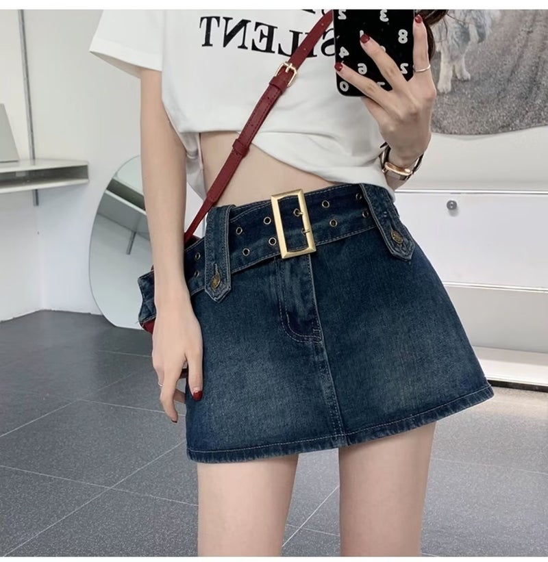 Spice Girls Slim Skirt Denim Skirt Women's Summer Design Sense Niche High Waist Anti-glare A- line Skirt Pants Wholesale - Image 5