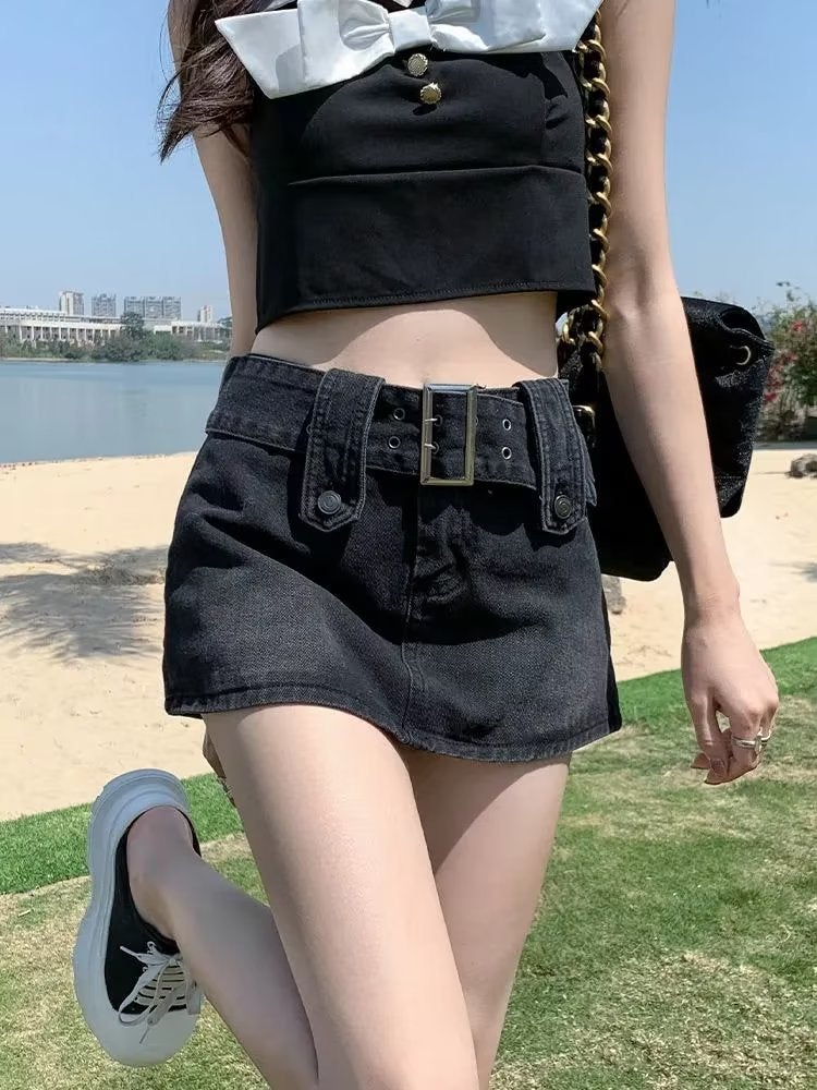 Spice Girls Slim Skirt Denim Skirt Women's Summer Design Sense Niche High Waist Anti-glare A- line Skirt Pants Wholesale - Image 3
