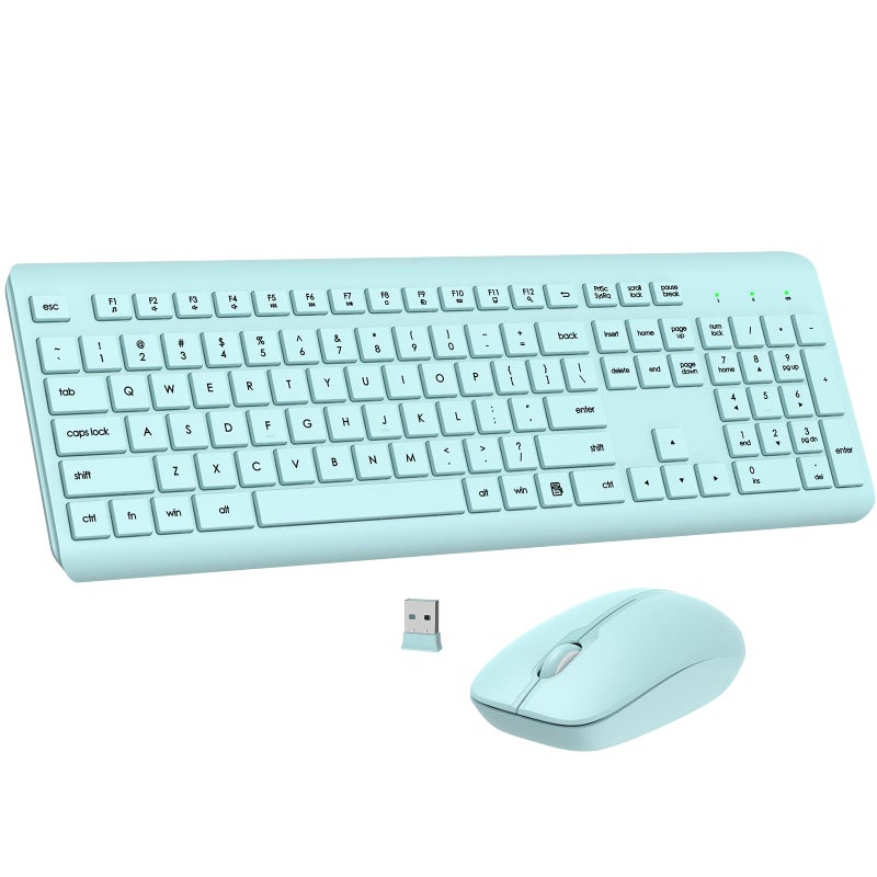EDJO Wireless Keyboard and Mouse Combo, Full Size Silent Ergonomic Keyboard and Mouse, Long Battery Life, Optical Mouse, 2.4G Lag-Free Cordless Mice Keyboard for Computer, Mac, Laptop, PC, Windows(Green) - Image 1