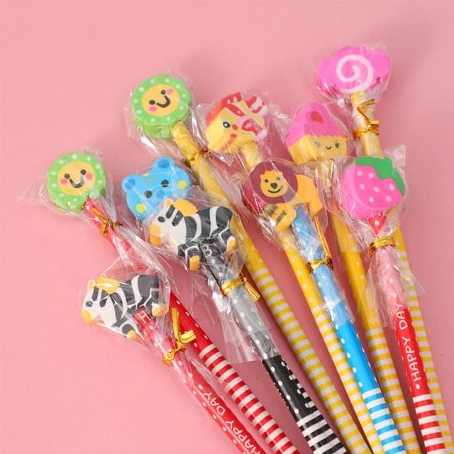 Tera13 TERA 13 Gifts Pencil Set (6 pcs) With Eraser for Kids - Black Cartoon Rubber Eraser for Girls & Boys Birthday Return Gift - Stationery Items - Image 5