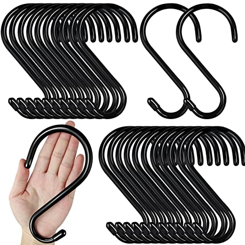 DINGEE 24 Pack Heavy Duty S Hooks, Non Slip Rubber Coated, 7mm Thick Metal Black S Hooks for Hanging Plants, Closet, Bird Feeders, Kitchen, Large Objects, Tools, Bikes - Image 1