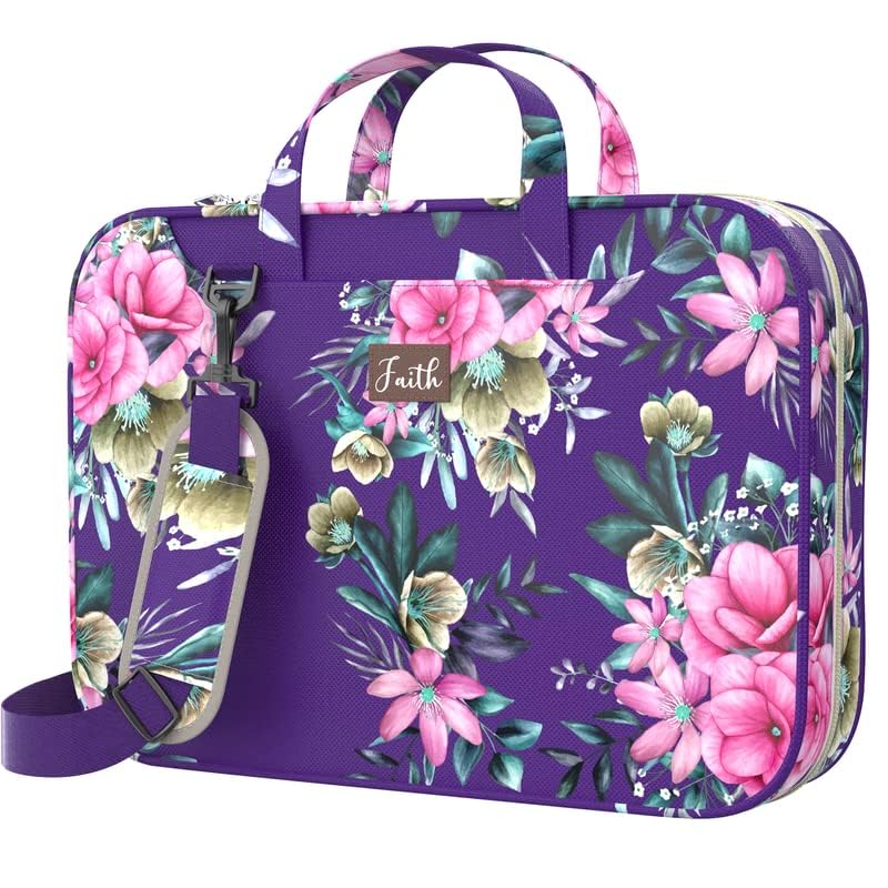 DEHITE Bible Cover Case for Women – Violet Floral Carrying Case – Tote Bags Extra Large – Book Size 11.4 x 8.85 x 1.9 in – Pen Slot – Zippered Pocket – Shoulder Strap – Premium Fabric – Christian Gift - Image 3