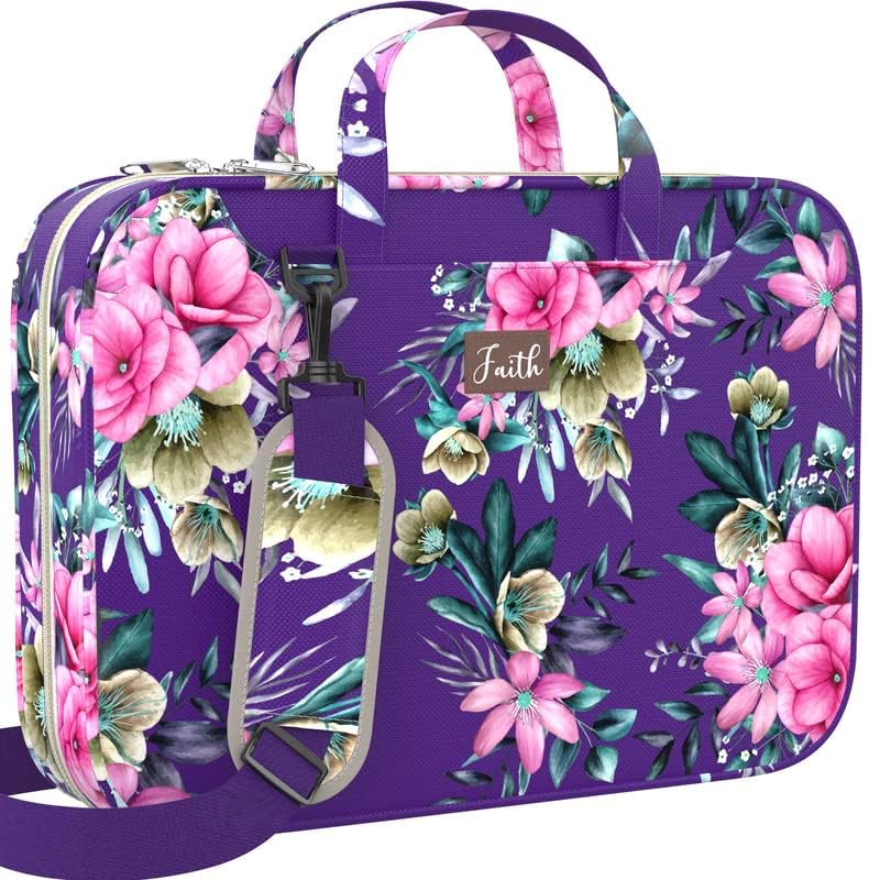 DEHITE Bible Cover Case for Women – Violet Floral Carrying Case – Tote Bags Extra Large – Book Size 11.4 x 8.85 x 1.9 in – Pen Slot – Zippered Pocket – Shoulder Strap – Premium Fabric – Christian Gift - Image 2