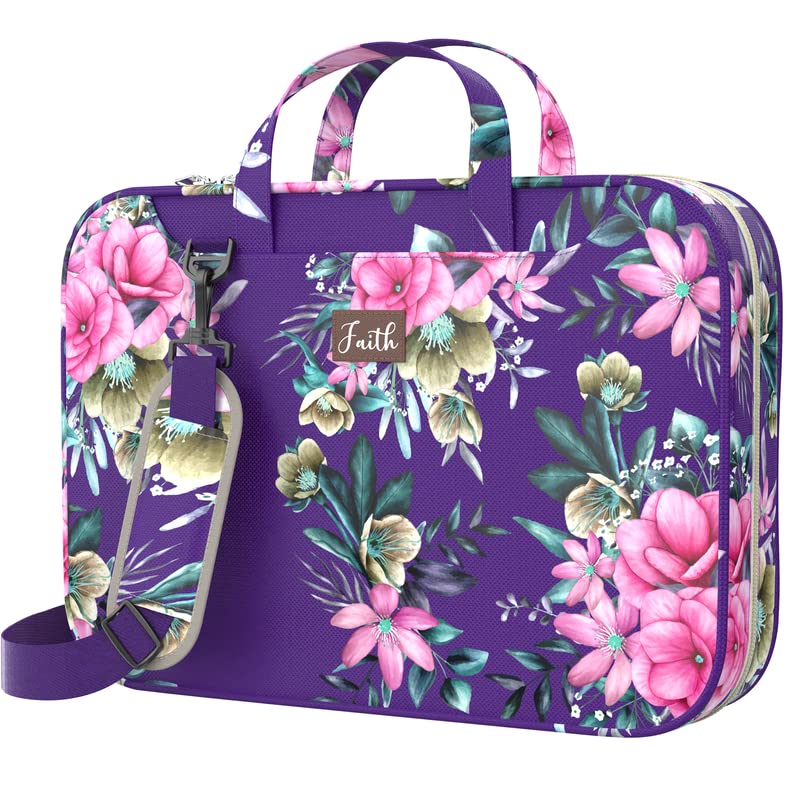 DEHITE Bible Cover Case for Women – Violet Floral Carrying Case – Tote Bags Extra Large – Book Size 11.4 x 8.85 x 1.9 in – Pen Slot – Zippered Pocket – Shoulder Strap – Premium Fabric – Christian Gift - Image 4
