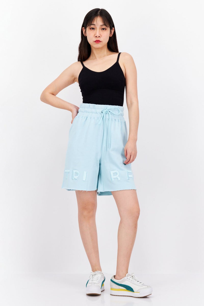 TRIBE OF 6 Women Embroidered Logo Basic Shorts, Turquoise - Image 2