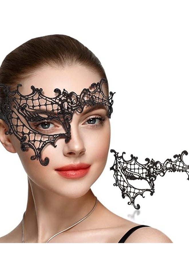 Happy D 5 Pieces Women Lace Eye Mask, Masquerade Masks Mysterious Face Venetian Eyemask for Carnival Party Costume Ball, Black - Image 3