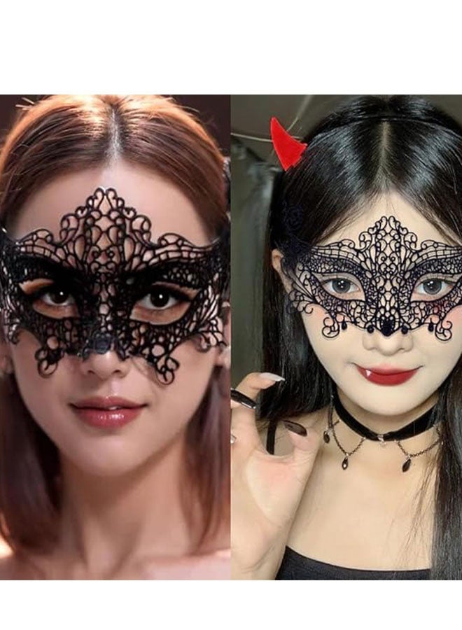 Happy D 5 Pieces Women Lace Eye Mask, Masquerade Masks Mysterious Face Venetian Eyemask for Carnival Party Costume Ball, Black - Image 2