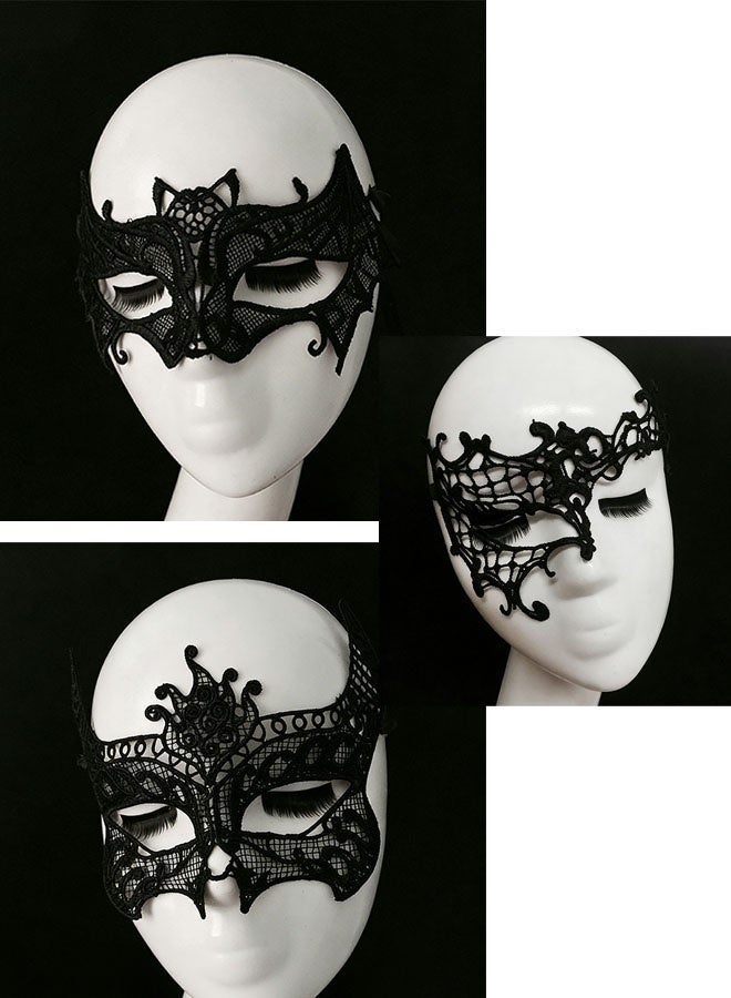 Happy D 5 Pieces Women Lace Eye Mask, Masquerade Masks Mysterious Face Venetian Eyemask for Carnival Party Costume Ball, Black - Image 5