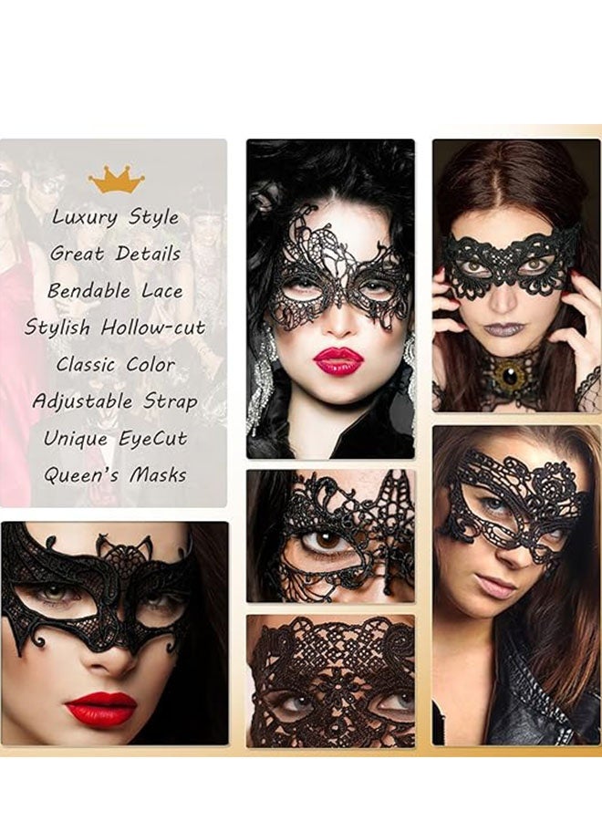 Happy D 5 Pieces Women Lace Eye Mask, Masquerade Masks Mysterious Face Venetian Eyemask for Carnival Party Costume Ball, Black - Image 4