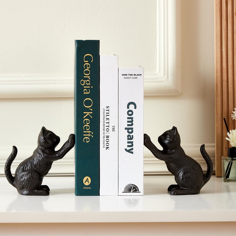 Denique Cat Decorative Bookends, Cute Book Ends to Hold Books, Bookends for Shelves, Unique Cast Iron Book Stopper for Heavy Books, Cat Office Decor, 1 Pair/2 PCS - Image 5