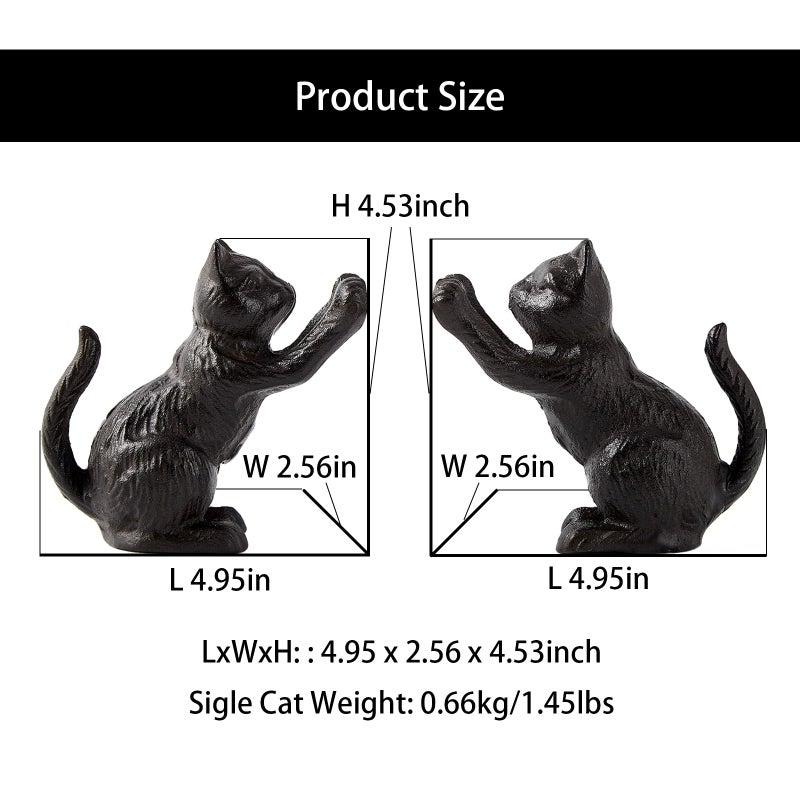 Denique Cat Decorative Bookends, Cute Book Ends to Hold Books, Bookends for Shelves, Unique Cast Iron Book Stopper for Heavy Books, Cat Office Decor, 1 Pair/2 PCS - Image 2