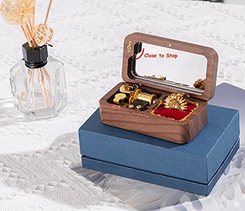 BELLA GLOBE You are My Sunshine Music Box with You are My Sunshine Sunflower Necklace Gift for Women Mom Grandma Daughter Sunflower Pendant Necklace in Wind Up Wood Jewelry Music Box - Image 4