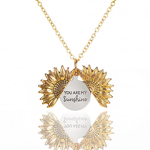 BELLA GLOBE You are My Sunshine Music Box with You are My Sunshine Sunflower Necklace Gift for Women Mom Grandma Daughter Sunflower Pendant Necklace in Wind Up Wood Jewelry Music Box - Image 2