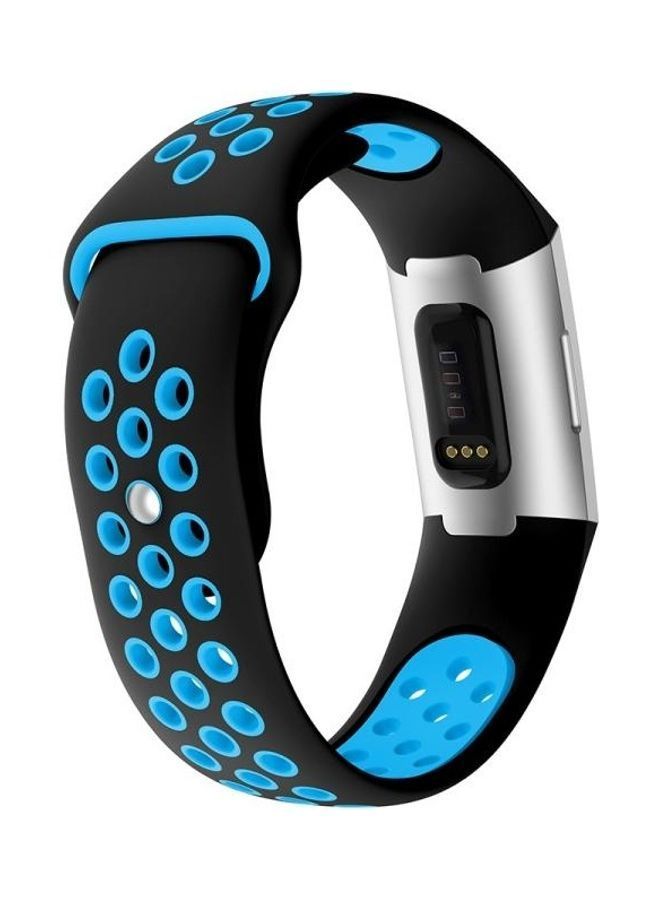 NIBEMINENT Round Hole Silicone Wrist Strap Watch Band for Fitbit Charge 3 Blue - Image 4