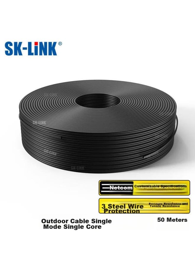 Sk-link Single-mode Single-core Fiber Optic Cable, Outdoor 1-core 3-steel Wire Fiber Optic Cable, Outdoor Fiber Optic Home Entry, Low Zero Halogen, 50 Meters Swglsm-50m - Image 1