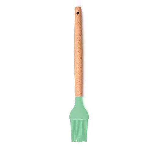 P-Plus International Silicon Basting Brush, Wooden Handle Heat Resistant Pastry Brushes, Spread Oil Butter Sauce Marinades for BBQ Grill Barbecue (Green, Pack of 1) - Image 1