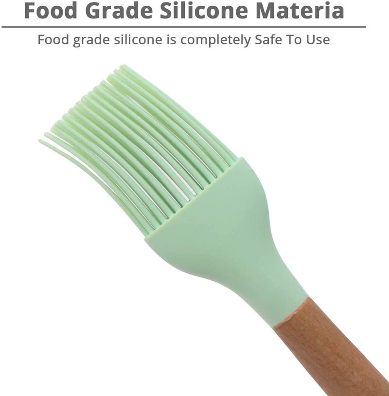 P-Plus International Silicon Basting Brush, Wooden Handle Heat Resistant Pastry Brushes, Spread Oil Butter Sauce Marinades for BBQ Grill Barbecue (Green, Pack of 1) - Image 3