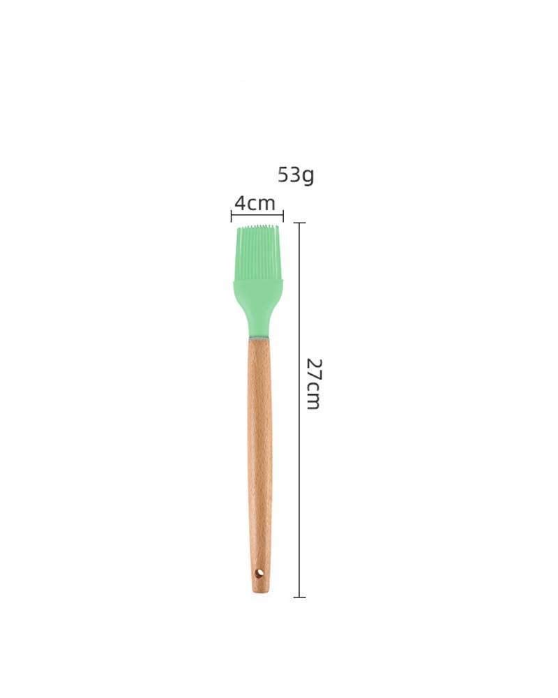 P-Plus International Silicon Basting Brush, Wooden Handle Heat Resistant Pastry Brushes, Spread Oil Butter Sauce Marinades for BBQ Grill Barbecue (Green, Pack of 1) - Image 2
