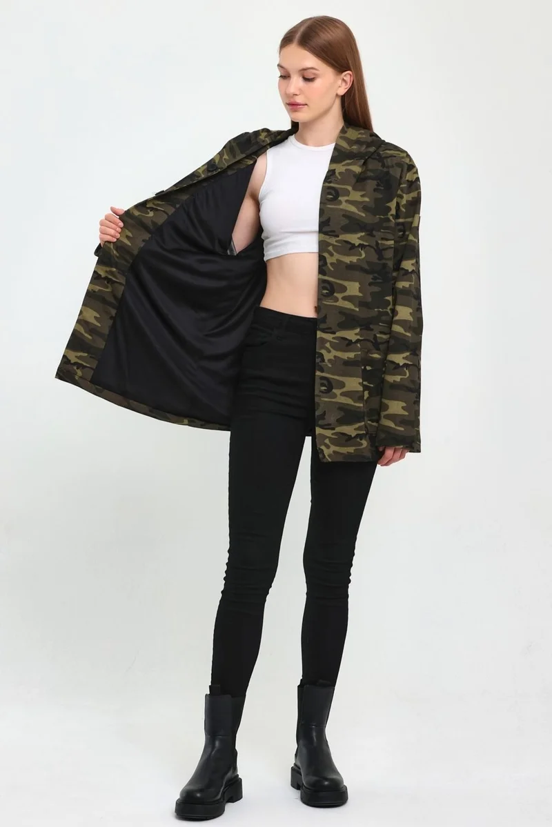 Alexander Gardi Camouflage Patterned Hooded Oversize Cardigan (E21-60700)