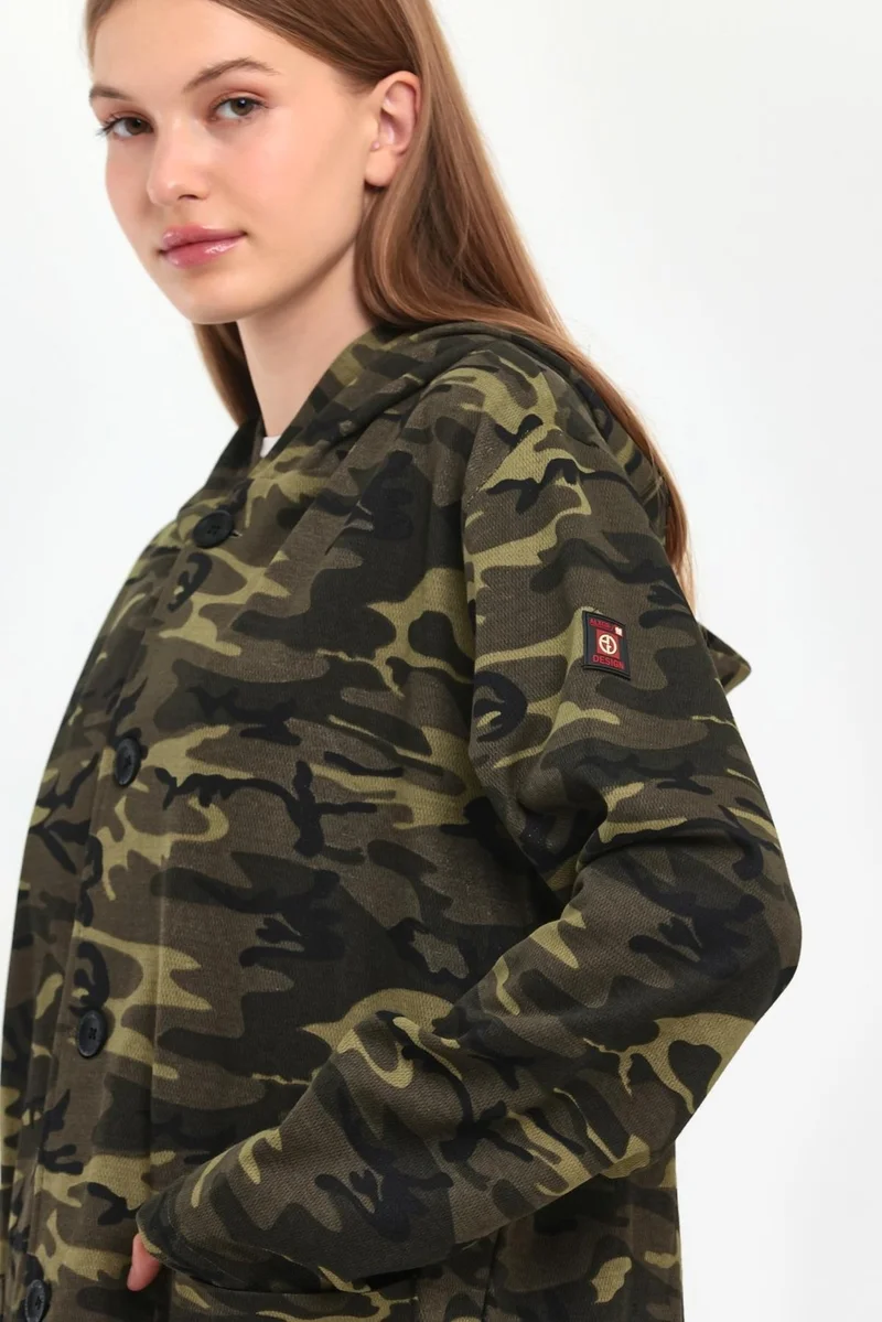 Alexander Gardi Camouflage Patterned Hooded Oversize Cardigan (E21-60700)