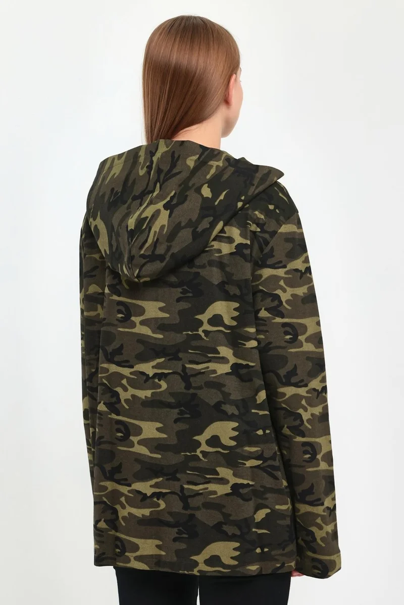Alexander Gardi Camouflage Patterned Hooded Oversize Cardigan (E21-60700)