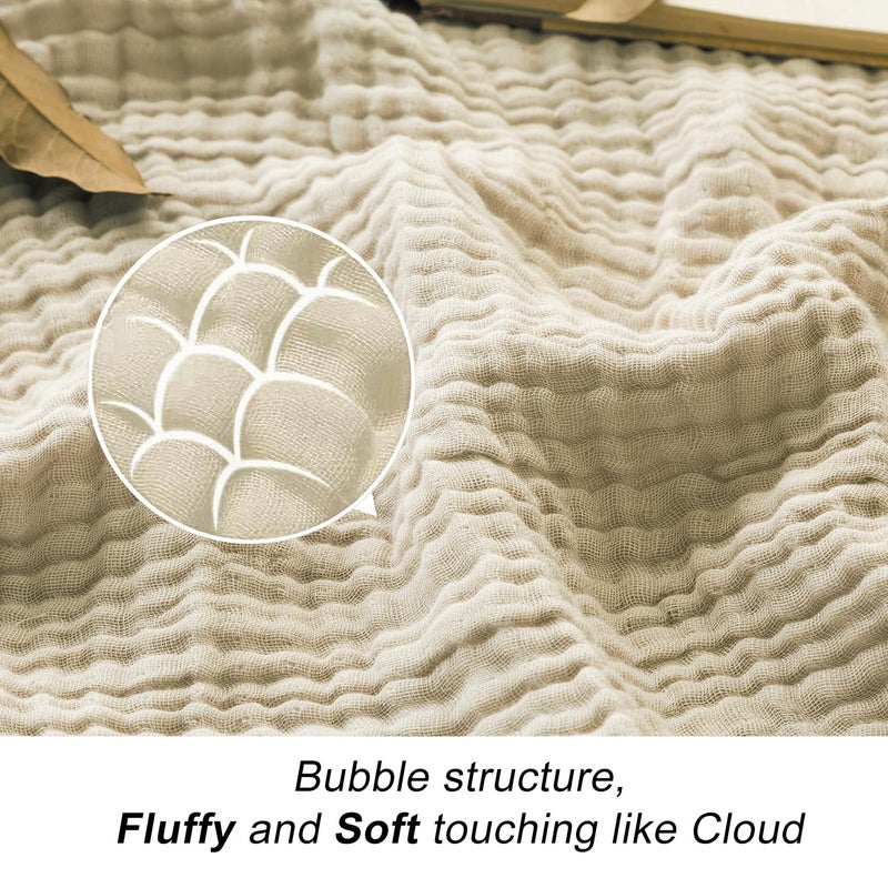EMME Cotton Blanket Queen Size for Bed Soft Muslin Bed Blankets 90"x90" Light Tan Lightweight Breathable Bedspread Coverlet All Season Gauze - Image 2