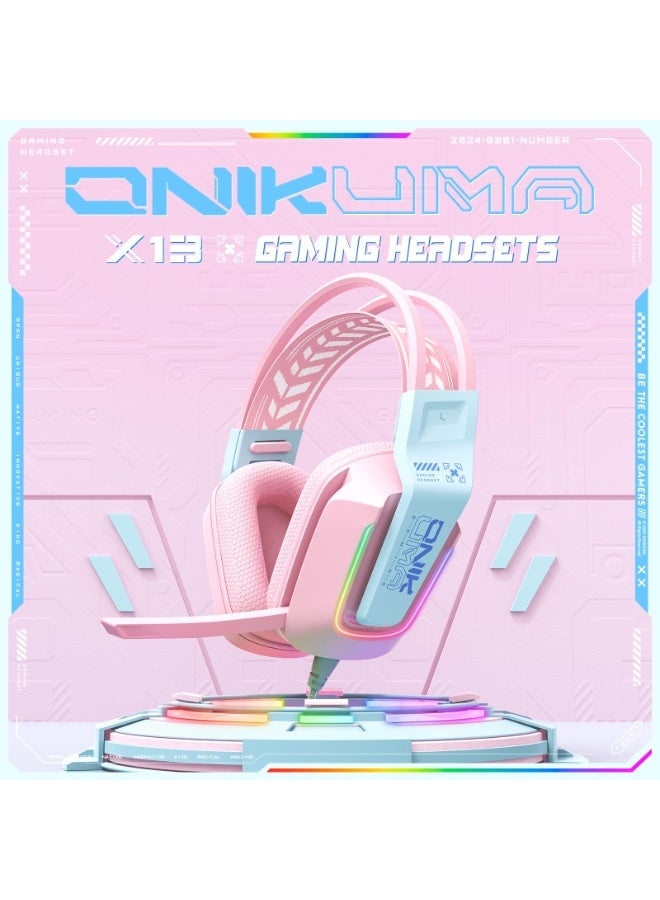 onikuma Wired Gaming Headset with RGB Lighting, 50mm Drivers, Noise-Cancelling Mic, USB & 3.5mm Jack, Over-Ear PC Headphones for PS5, PS4, Xbox, Laptop, Phone – Comfortable Fit, Surround Sound (Wired-Pink) - Image 2