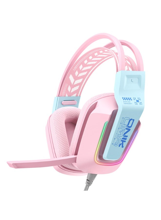 onikuma Wired Gaming Headset with RGB Lighting, 50mm Drivers, Noise-Cancelling Mic, USB & 3.5mm Jack, Over-Ear PC Headphones for PS5, PS4, Xbox, Laptop, Phone – Comfortable Fit, Surround Sound (Wired-Pink) - Image 1