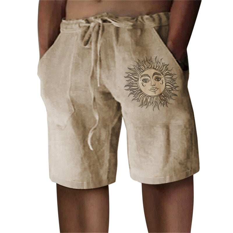 Puimentiua Casual Mens Linen Shorts Lightweight Elastic Waist Summer Beach Shorts Khaki-L - Image 1