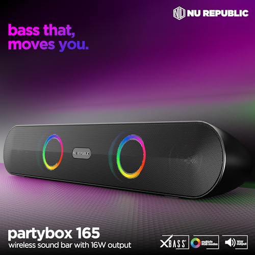 Nu Republic Partybox 165 with 10 Hrs Playtime, Dual 52mm Dynamic Driver, Mic for Receiving Calls, 16 W Bluetooth Soundbar (Black, 2.0 Channel) - Image 2