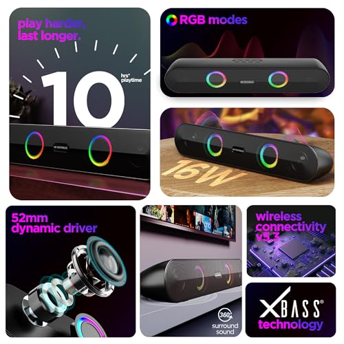 Nu Republic Partybox 165 with 10 Hrs Playtime, Dual 52mm Dynamic Driver, Mic for Receiving Calls, 16 W Bluetooth Soundbar (Black, 2.0 Channel) - Image 3