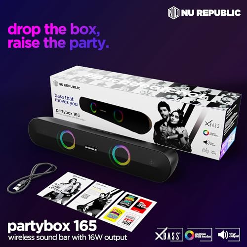 Nu Republic Partybox 165 with 10 Hrs Playtime, Dual 52mm Dynamic Driver, Mic for Receiving Calls, 16 W Bluetooth Soundbar (Black, 2.0 Channel) - Image 4