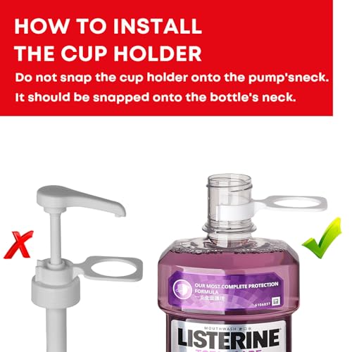 onsogi Dispenser Pumps for Listerine 1 or 1.5 Liter Mouthwash Bottles with Cup Holders, Resuable Cups and Clear Plastic Paper Cup Dispenser - Fits Total Care, Original, Zero Alcohol, Cool Mint, etc - Image 5