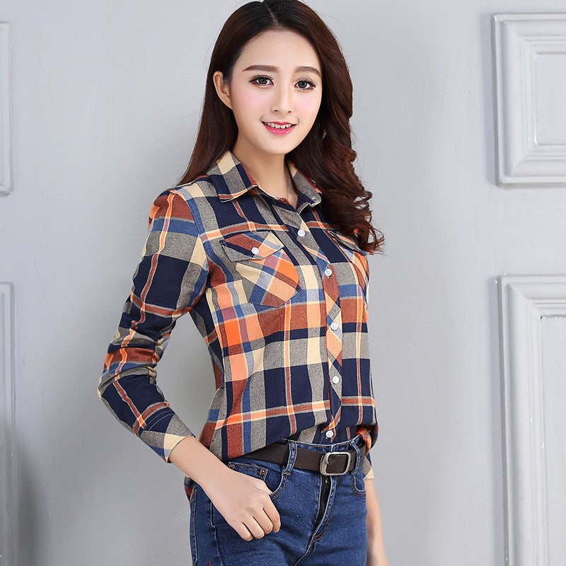 Plaid shirt long sleeve 2024 spring and summer New plus size students Korean version loose suit shirt sunscreen coat Water Red - Image 2