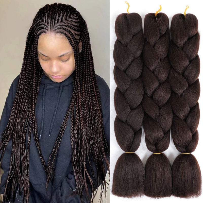 SuCoo Jumbo Braiding Hair Extensions High Temperature Fiber Crochet Twist Braids with Small Free Gifts 24inch 3pcs/lot(Dark Brown) - Image 1