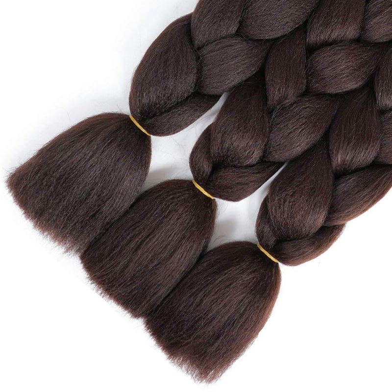 SuCoo Jumbo Braiding Hair Extensions High Temperature Fiber Crochet Twist Braids with Small Free Gifts 24inch 3pcs/lot(Dark Brown) - Image 5