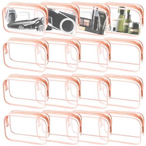 YedsIntu 16 Pieces Clear Makeup Bags Bulk TSA Approved Toiletry Bag for Travel PVC Waterproof Travel Pouches Clear Pouch with Zipper for Men and Women Carryon Travel Essentials Cosmetic Bags Orange - Image 1