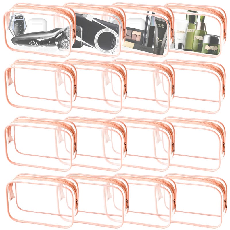 YedsIntu 16 Pieces Clear Makeup Bags Bulk TSA Approved Toiletry Bag for Travel PVC Waterproof Travel Pouches Clear Pouch with Zipper for Men and Women Carryon Travel Essentials Cosmetic Bags Orange - Image 2