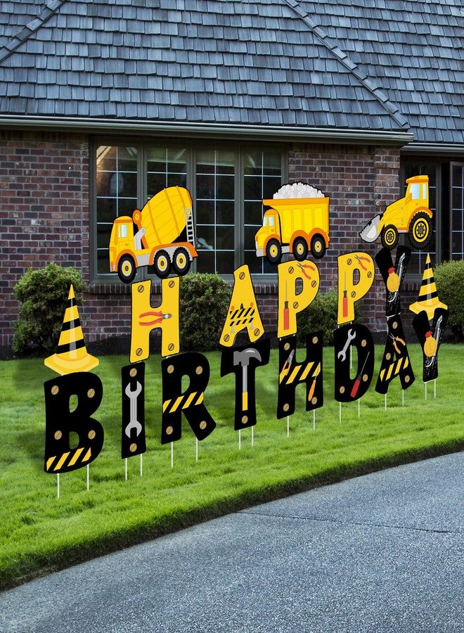 Memorywuu 18 Pcs Construction Happy Birthday Yard Signs with Stakes, 16 Inches Birthday Party Decorations for Boys Girls, Colorful Outdoor Lawn Signs Decorations for Birthday Party - Image 1
