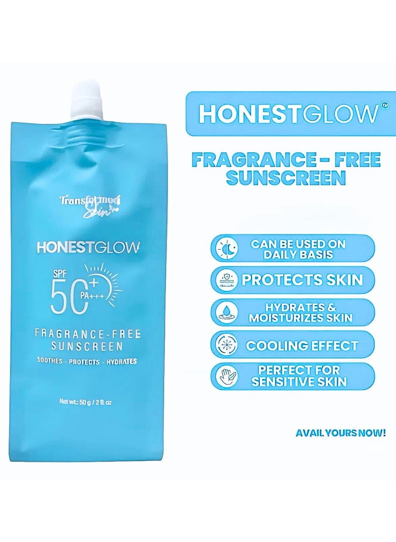 Transformed Skin Honest Glow Fragrance - Free Sunscreen SPF 50 PA+++, 50g
