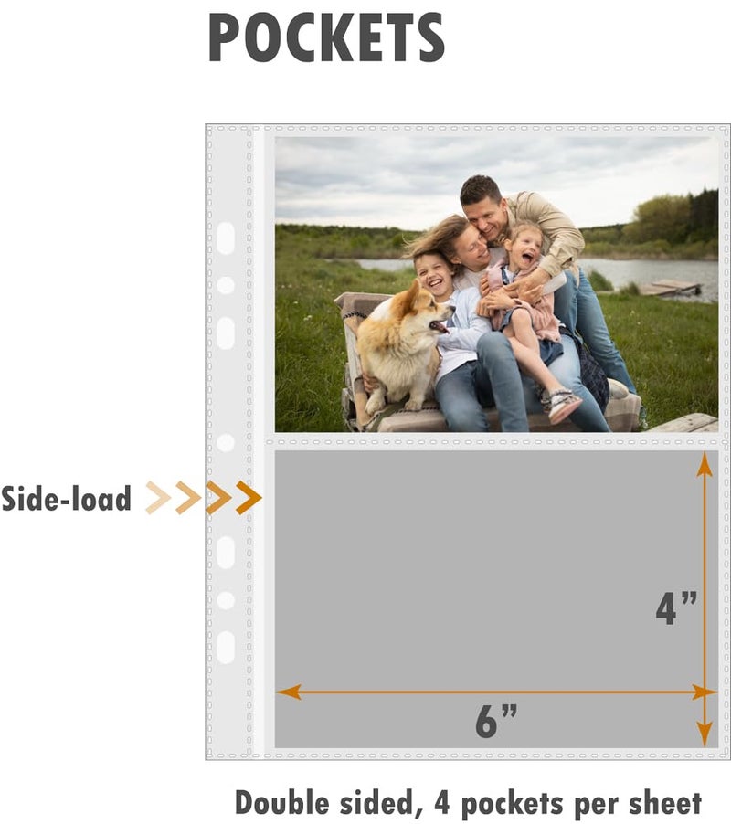 Fan&Ran 30-Pack 4"x6" Photo Sleeves for Ring Binders, Total 120 Pockets, 6.9"x8.6" - Image 3