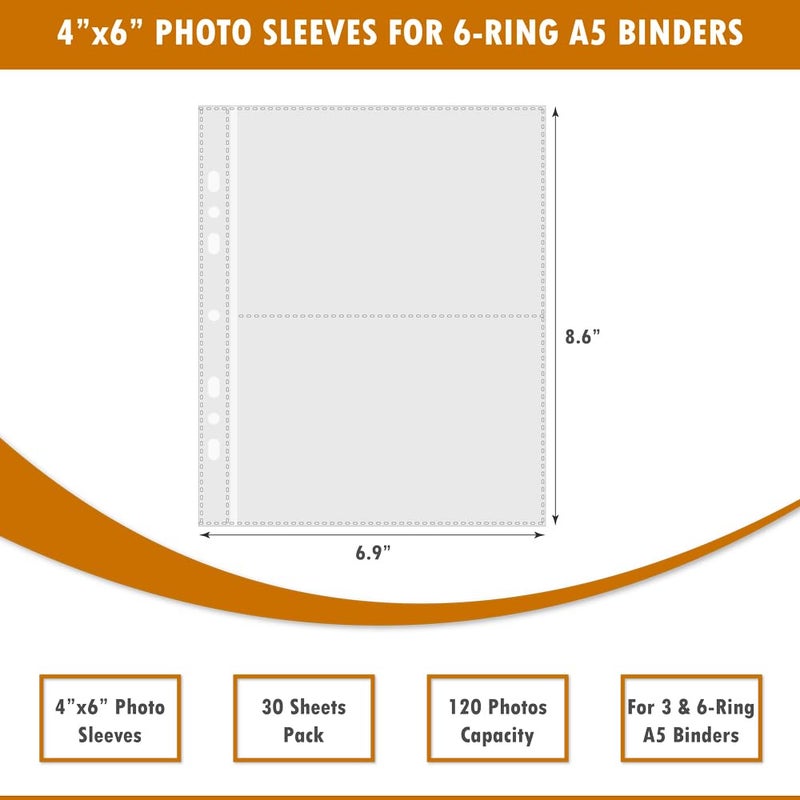 Fan&Ran 30-Pack 4"x6" Photo Sleeves for Ring Binders, Total 120 Pockets, 6.9"x8.6" - Image 2