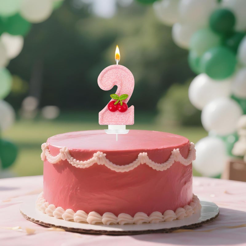 Zailo Cherry Number Birthday Cake Candles, Cherry Theme Party Decoration Supplies, Cake & Cupcake Decoration Gifts (Number 2) - Image 4