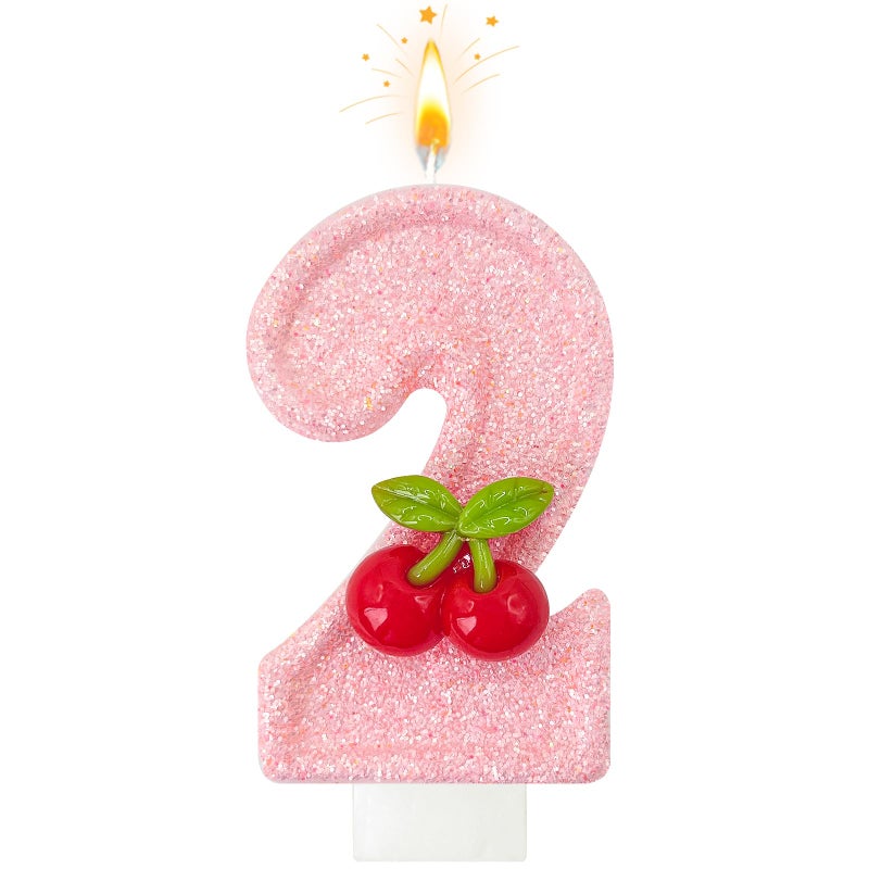 Zailo Cherry Number Birthday Cake Candles, Cherry Theme Party Decoration Supplies, Cake & Cupcake Decoration Gifts (Number 2) - Image 1