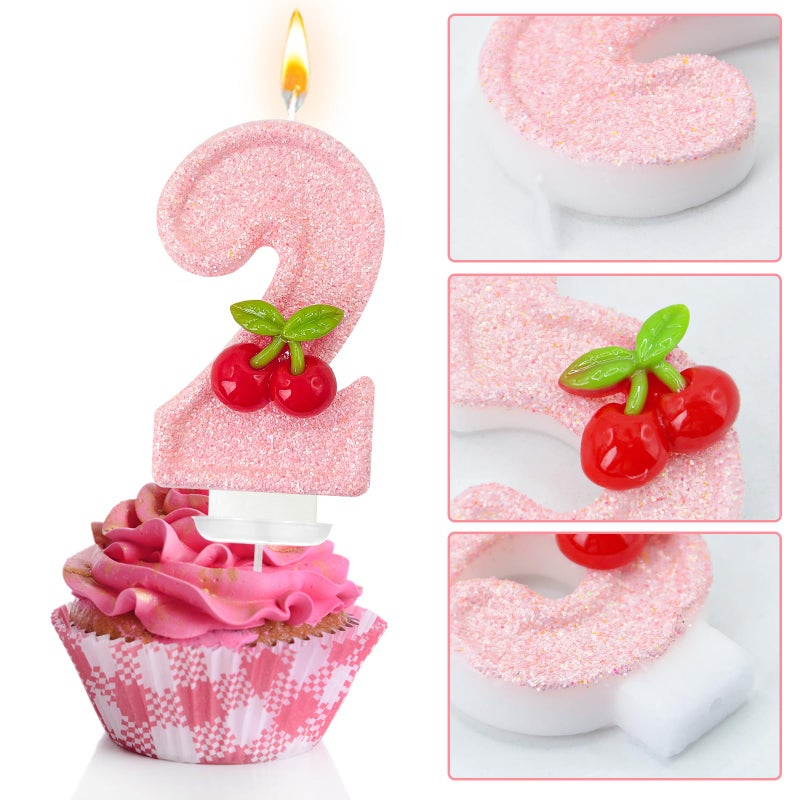 Zailo Cherry Number Birthday Cake Candles, Cherry Theme Party Decoration Supplies, Cake & Cupcake Decoration Gifts (Number 2) - Image 3