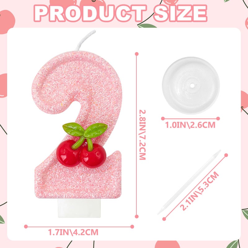 Zailo Cherry Number Birthday Cake Candles, Cherry Theme Party Decoration Supplies, Cake & Cupcake Decoration Gifts (Number 2) - Image 2