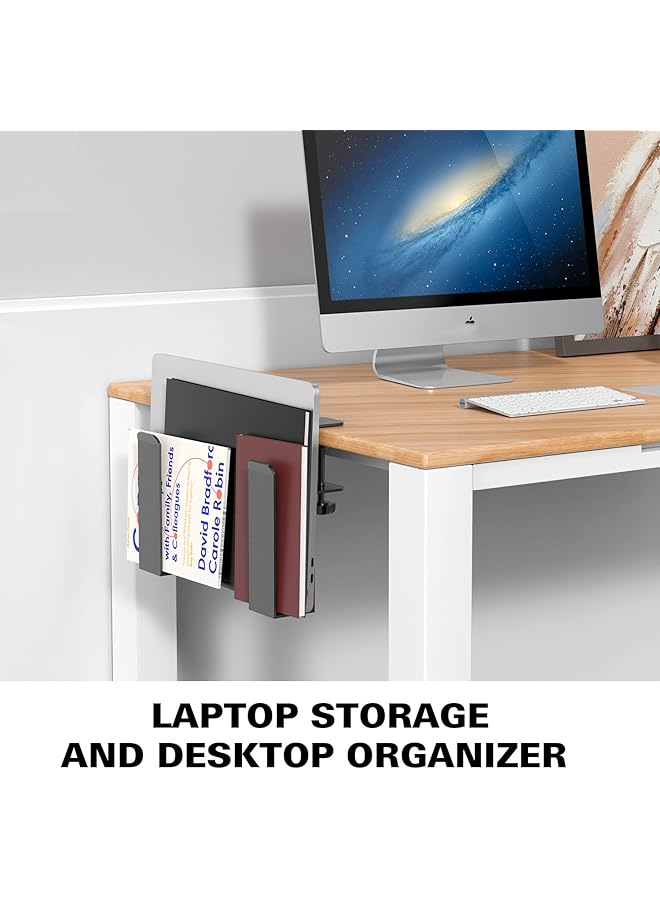 erorex Adjustable Desk Side Laptop Mount No Drill Desk Side Storage Organizer Metal Hanging Notebooks Desk Holder Punch Free Clamp On For Macbook Pro Documents With Anti Scratch Silicone - Image 2