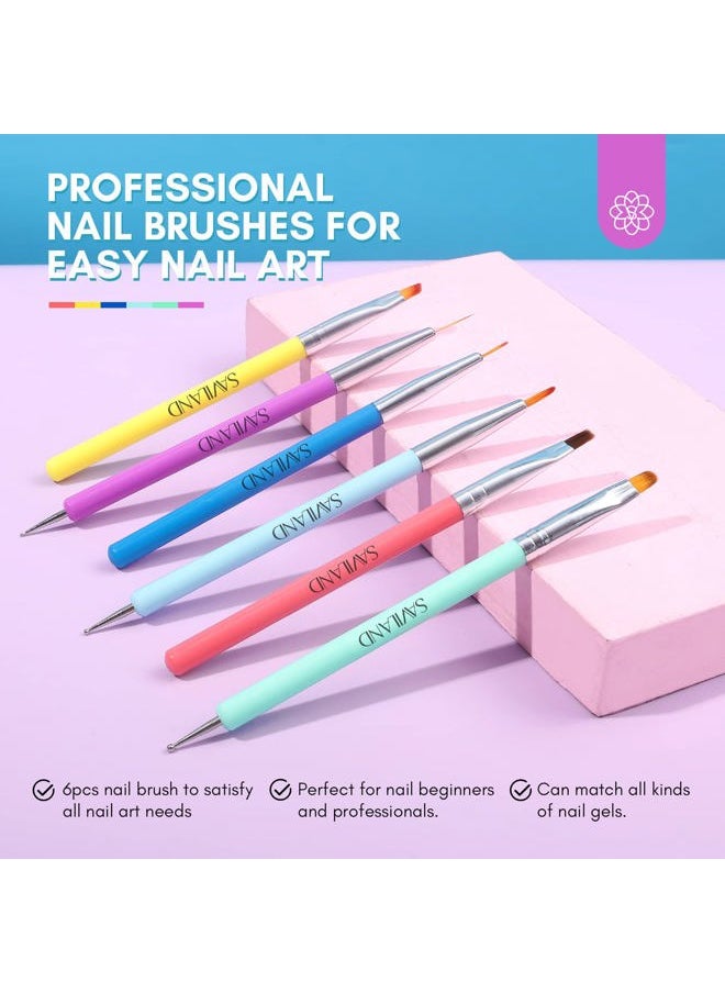 Saviland 6PCS Nail Art Brushes Set – Multifunctional Nail Brushes for Nail Art Nail Design Brush Gel Nail Brush for Nail Extension Nail Art Liner Brush 3 Sizes Dotting Tools for DIY  - Image 2