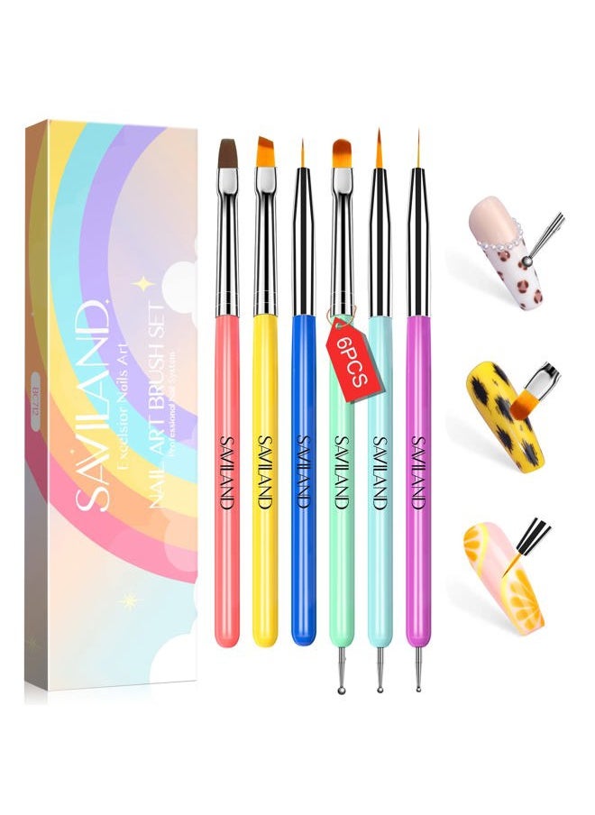 Saviland 6PCS Nail Art Brushes Set – Multifunctional Nail Brushes for Nail Art Nail Design Brush Gel Nail Brush for Nail Extension Nail Art Liner Brush 3 Sizes Dotting Tools for DIY  - Image 1