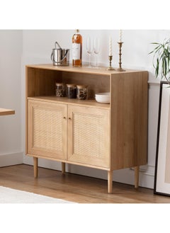 Chogori Rattan Storage Cabinet Boho Sideboard Buffet with Natural Rattan Doors, Farmhouse Credenza Accent Cabinet with Adjustable Shelf for Living Room Kitchen Entryway Hallway  - Image 1